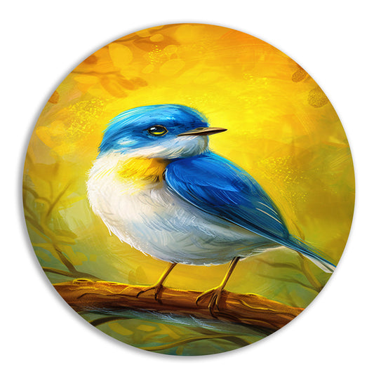 Digitale schilderij van kleurrijke vogel op tak aluminium muurcirkel