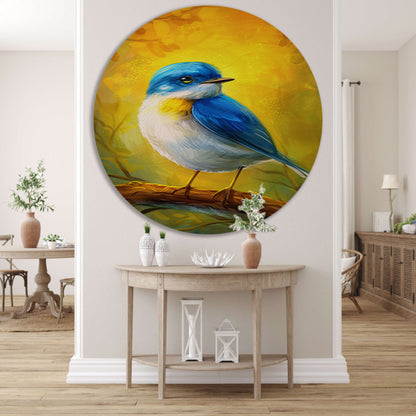 Digitale schilderij van kleurrijke vogel op tak aluminium muurcirkel