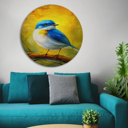 Digitale schilderij van kleurrijke vogel op tak aluminium muurcirkel