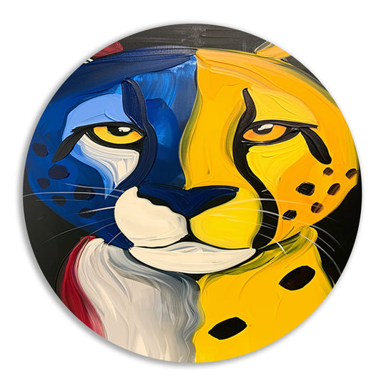 Kleurrijke abstracte cheeta in popart stijl aluminium muurcirkel