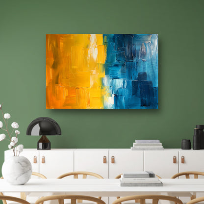 Abstract schilderij met geel en blauw acrylglas