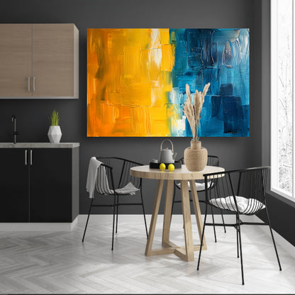 Abstract schilderij met geel en blauw poster