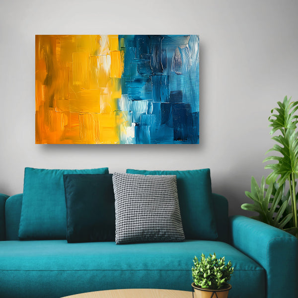 Abstract schilderij met geel en blauw poster