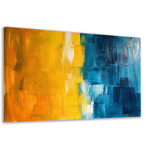 Abstract schilderij met geel en blauw canvas
