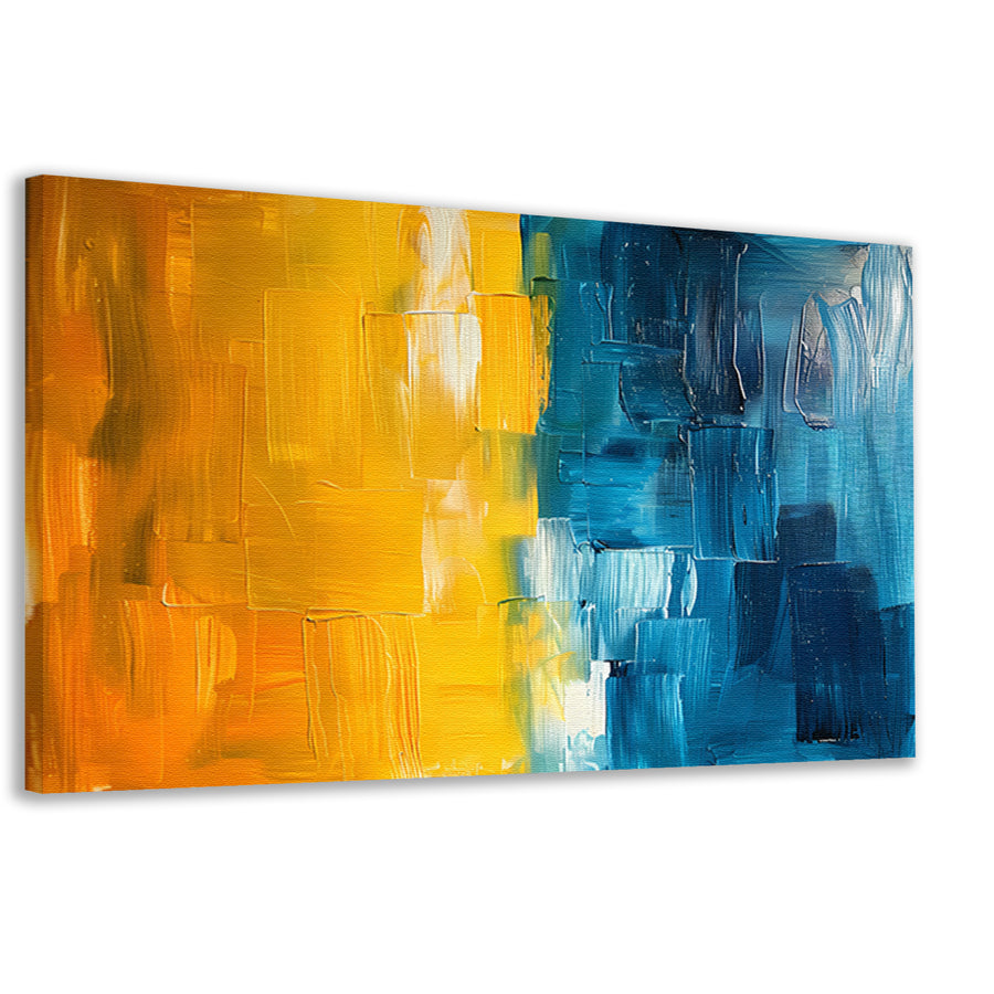 Abstract schilderij met geel en blauw canvas