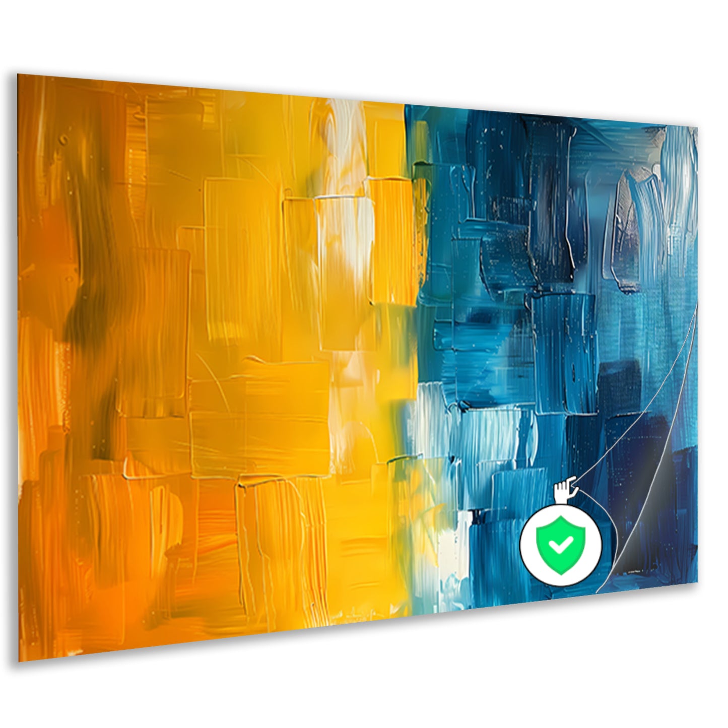 Abstract schilderij met geel en blauw poster