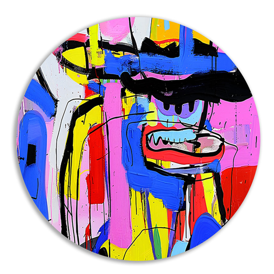 Abstract kleurrijk schilderij van figuur en kleuren aluminium muurcirkel