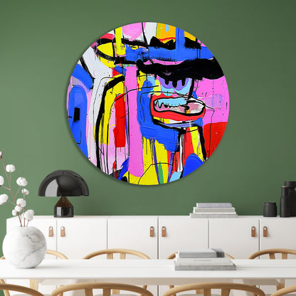 Abstract kleurrijk schilderij van figuur en kleuren aluminium muurcirkel