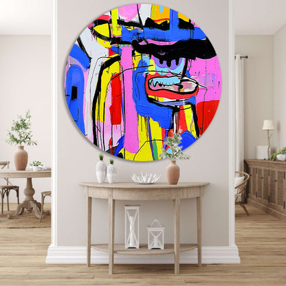 Abstract kleurrijk schilderij van figuur en kleuren aluminium muurcirkel