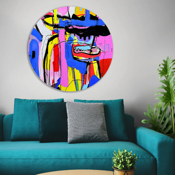 Abstract kleurrijk schilderij van figuur en kleuren forex muurcirkel