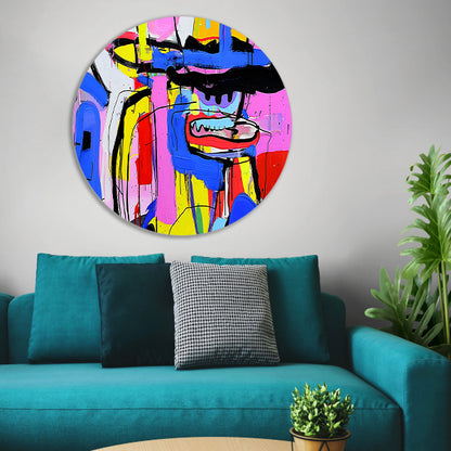 Abstract kleurrijk schilderij van figuur en kleuren aluminium muurcirkel