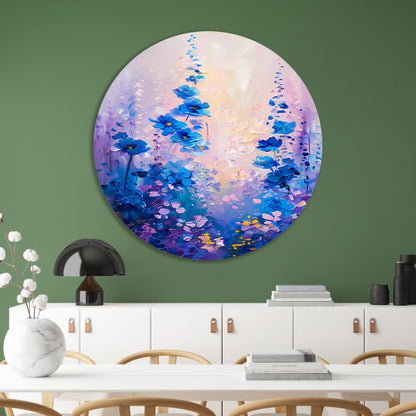 Impressionistisch bloemenveld in levendige kleuren aluminium muurcirkel