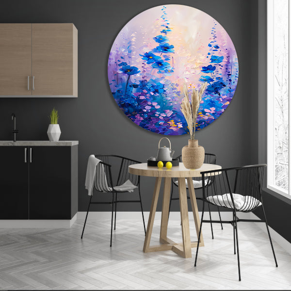Impressionistisch bloemenveld in levendige kleuren aluminium muurcirkel