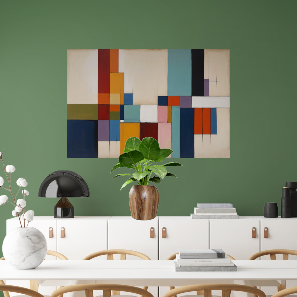 Harmonie in Abstracte Geometrie en Kleur canvas met baklijst