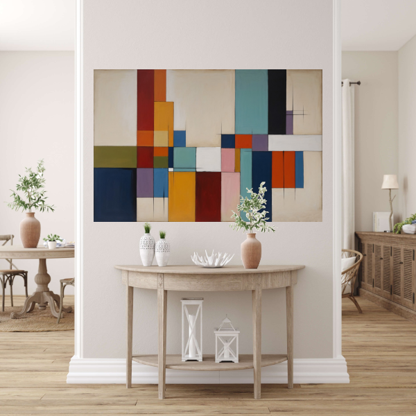Harmonie in Abstracte Geometrie en Kleur canvas met baklijst