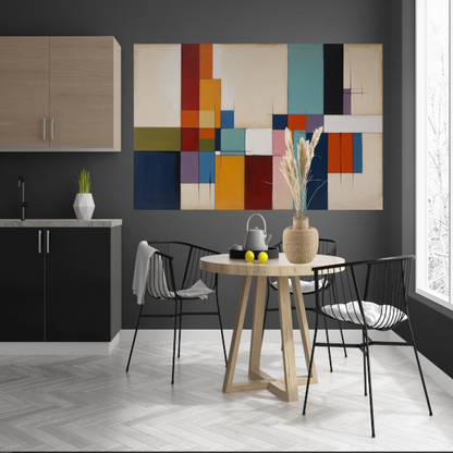 Harmonie in Abstracte Geometrie en Kleur canvas met baklijst
