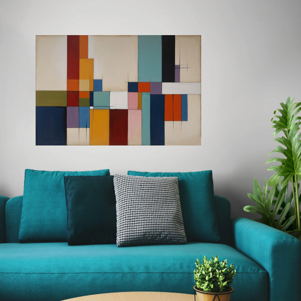 Harmonie in Abstracte Geometrie en Kleur canvas met baklijst
