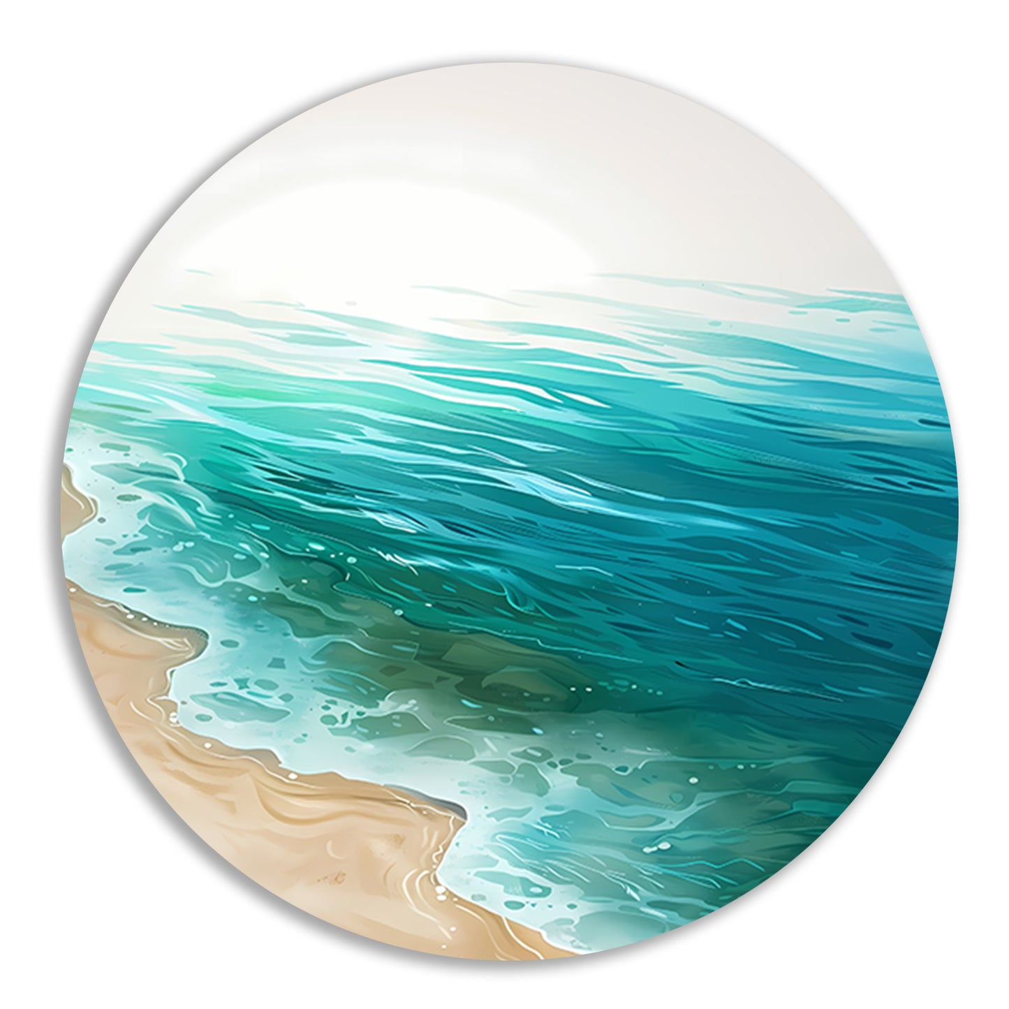 Minimalistisch schilderij van zee en strand aluminium muurcirkel