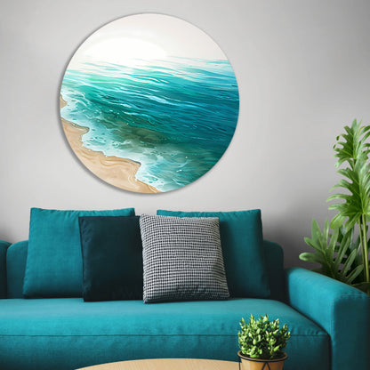 Minimalistisch schilderij van zee en strand aluminium muurcirkel