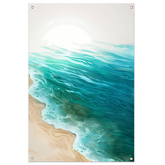 Minimalistisch schilderij van zee en strand tuinposter