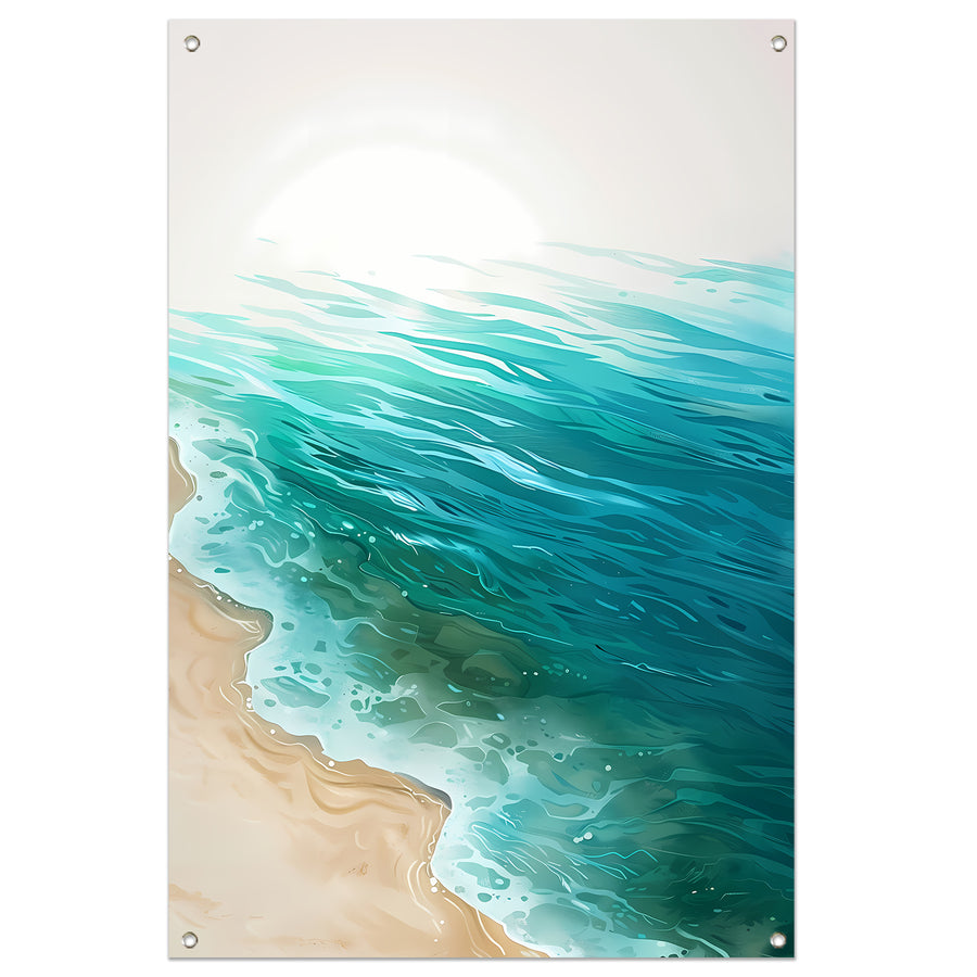 Minimalistisch schilderij van zee en strand tuinposter