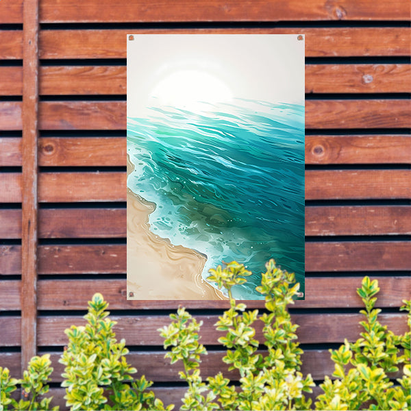 Minimalistisch schilderij van zee en strand tuinposter