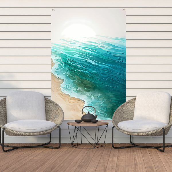 Minimalistisch schilderij van zee en strand tuinposter
