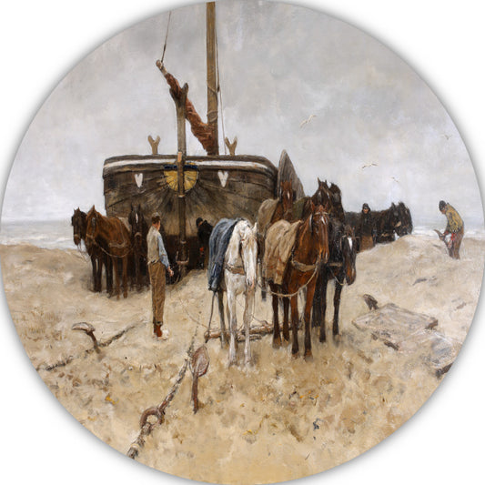 Bomschuit op het strand - Anton Mauve aluminium muurcirkel