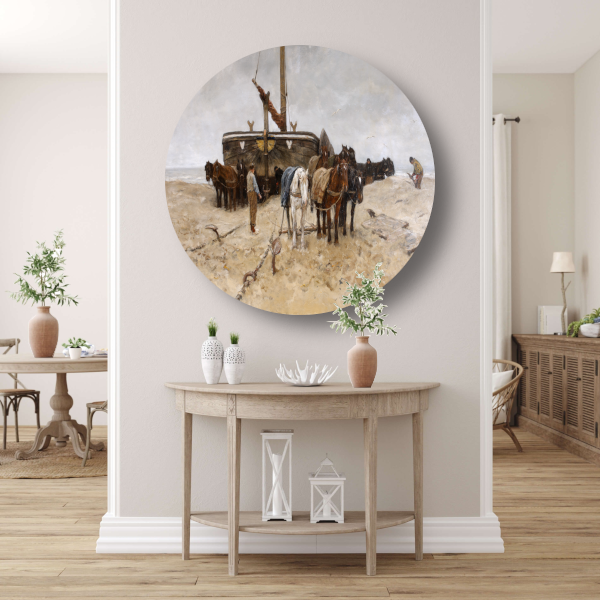 Bomschuit op het strand - Anton Mauve aluminium muurcirkel