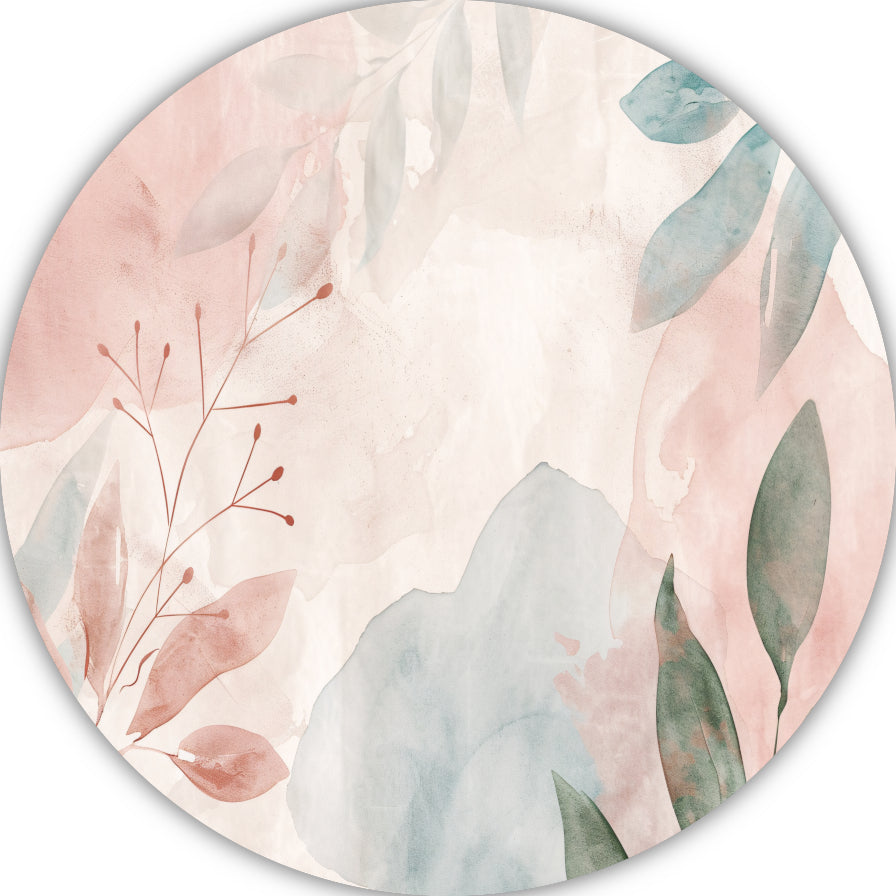 Abstract Aquarel Ontwerp met Bladeren en Bloemen forex muurcirkel