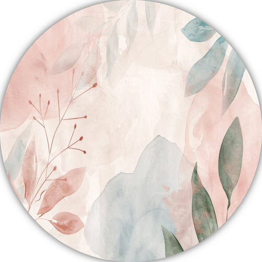 Abstract Aquarel Ontwerp met Bladeren en Bloemen forex muurcirkel
