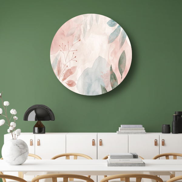 Abstract Aquarel Ontwerp met Bladeren en Bloemen forex muurcirkel