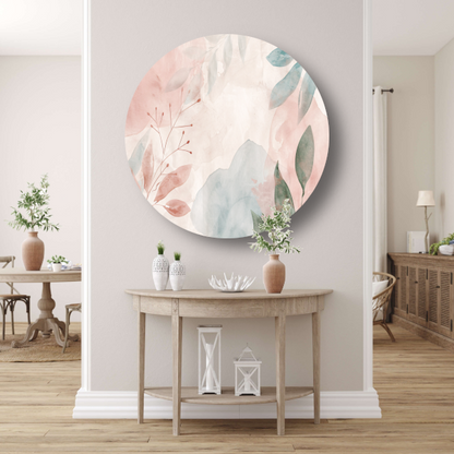 Abstract Aquarel Ontwerp met Bladeren en Bloemen forex muurcirkel
