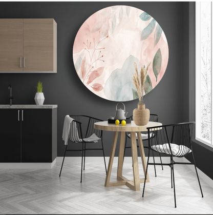 Abstract Aquarel Ontwerp met Bladeren en Bloemen aluminium muurcirkel