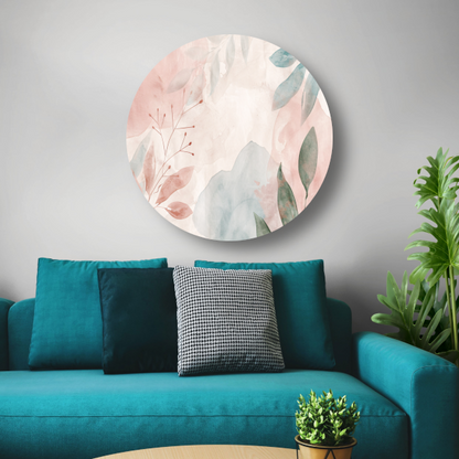 Abstract Aquarel Ontwerp met Bladeren en Bloemen forex muurcirkel