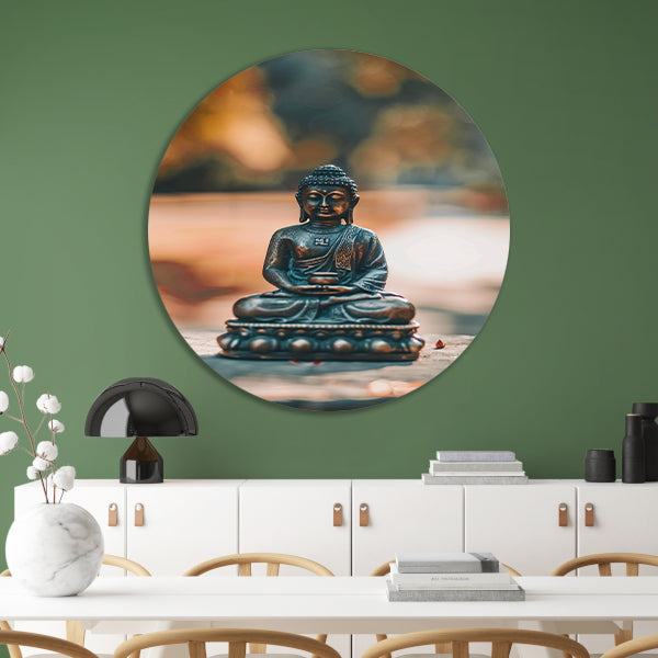 Rustige Boeddha in serene omgeving   forex muurcirkel