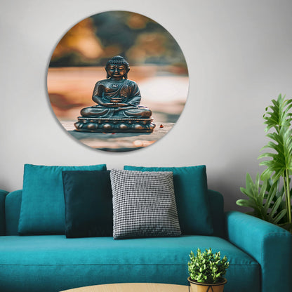 Rustige Boeddha in serene omgeving   forex muurcirkel