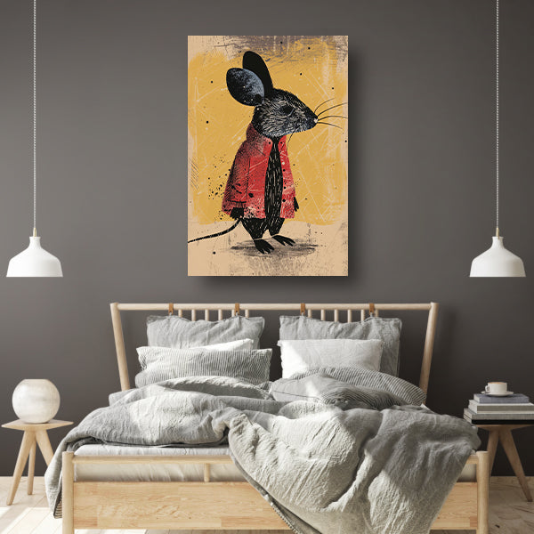 Modern muis in rood jasje met stropdas canvas