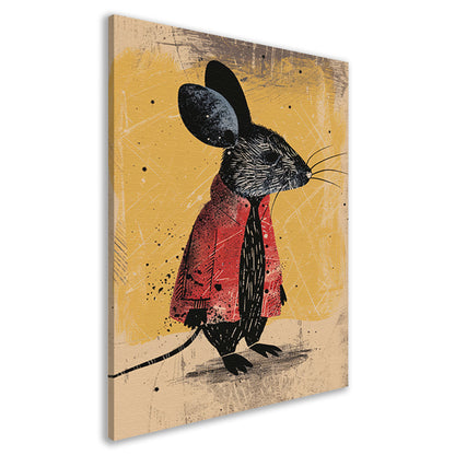 Modern muis in rood jasje met stropdas canvas