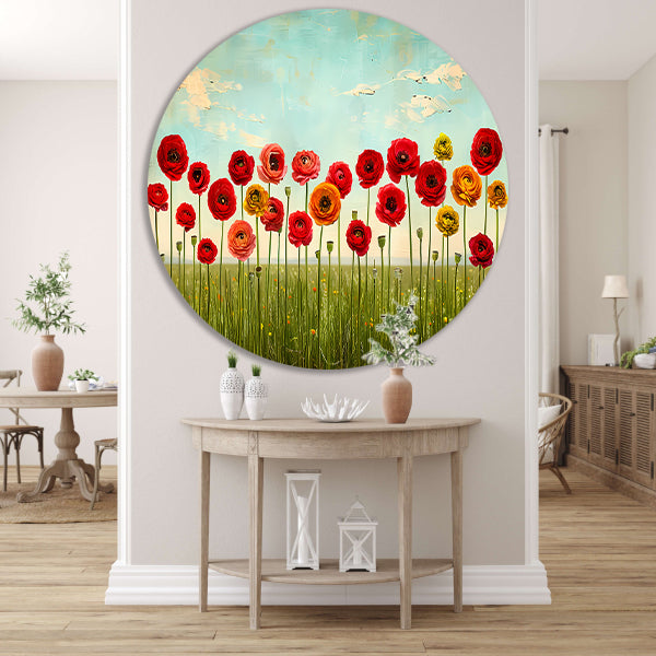 Levendige bloemen tegen blauwe lucht forex muurcirkel