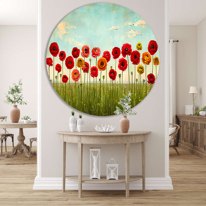 Levendige bloemen tegen blauwe lucht forex muurcirkel