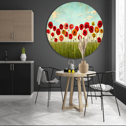 Levendige bloemen tegen blauwe lucht forex muurcirkel