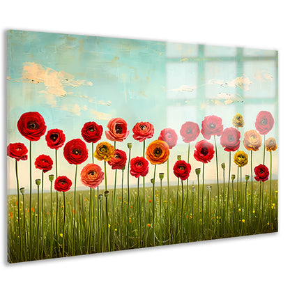 Levendige bloemen tegen blauwe lucht acrylglas