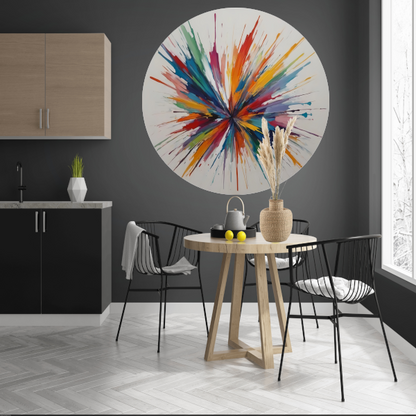 Kleurexplosie: Abstracte Symfonie in Levendige Tinten aluminium muurcirkel