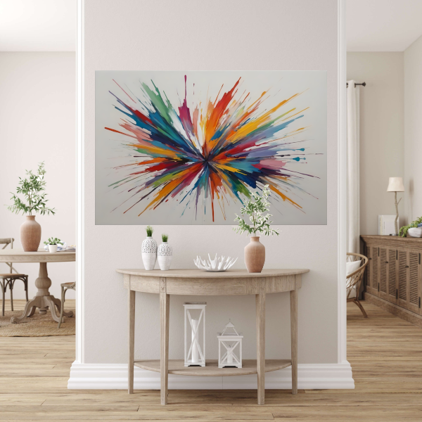 Kleurexplosie: Abstracte Symfonie in Levendige Tinten canvas met baklijst