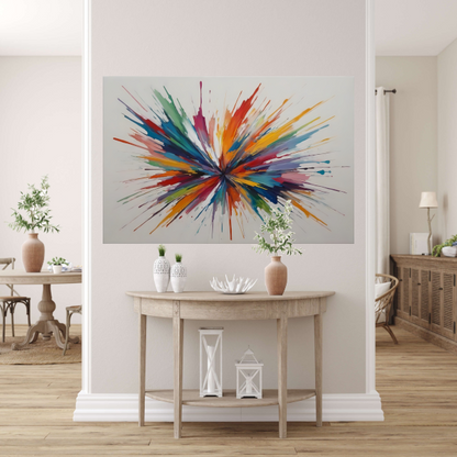 Kleurexplosie: Abstracte Symfonie in Levendige Tinten canvas met baklijst