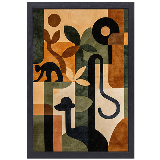 Stilistische Dieren en Planten in Abstract Ontwerp canvas met baklijst