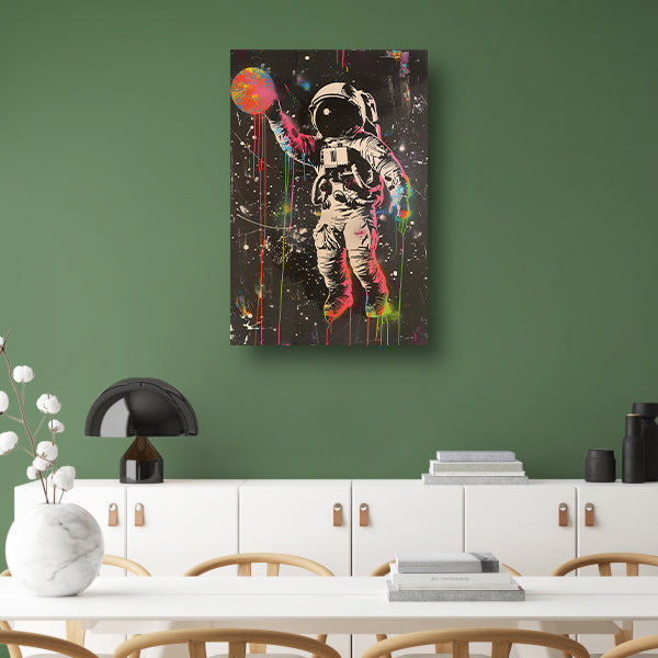 Astronaut Ontmoet Levendige Kleuren in de Ruimte poster