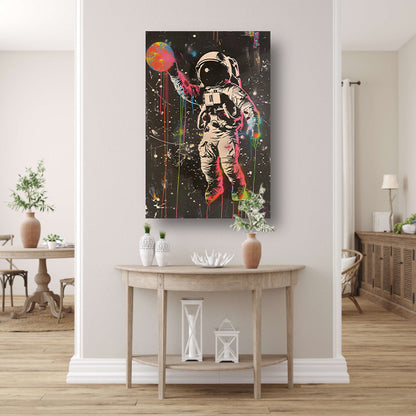 Astronaut Ontmoet Levendige Kleuren in de Ruimte canvas