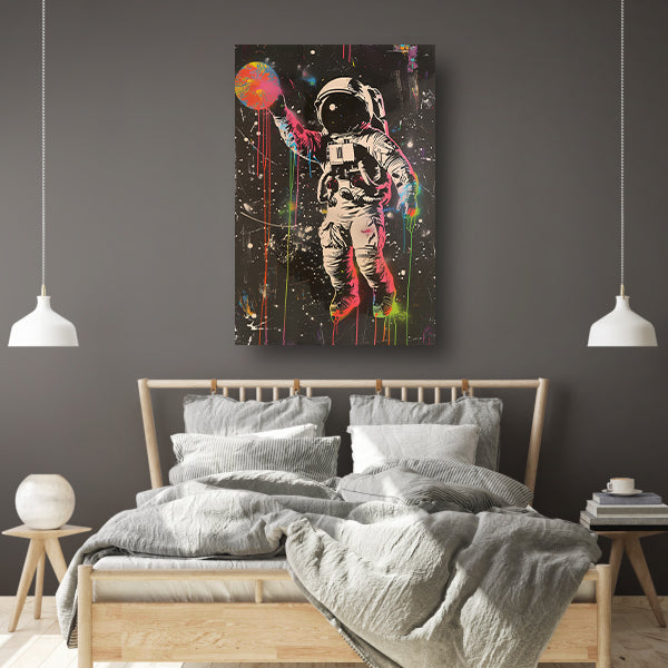 Astronaut Ontmoet Levendige Kleuren in de Ruimte canvas
